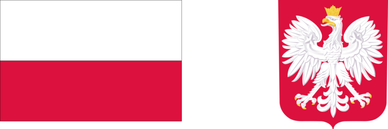 Po lewej flaga Polski i po prawej godło Polski